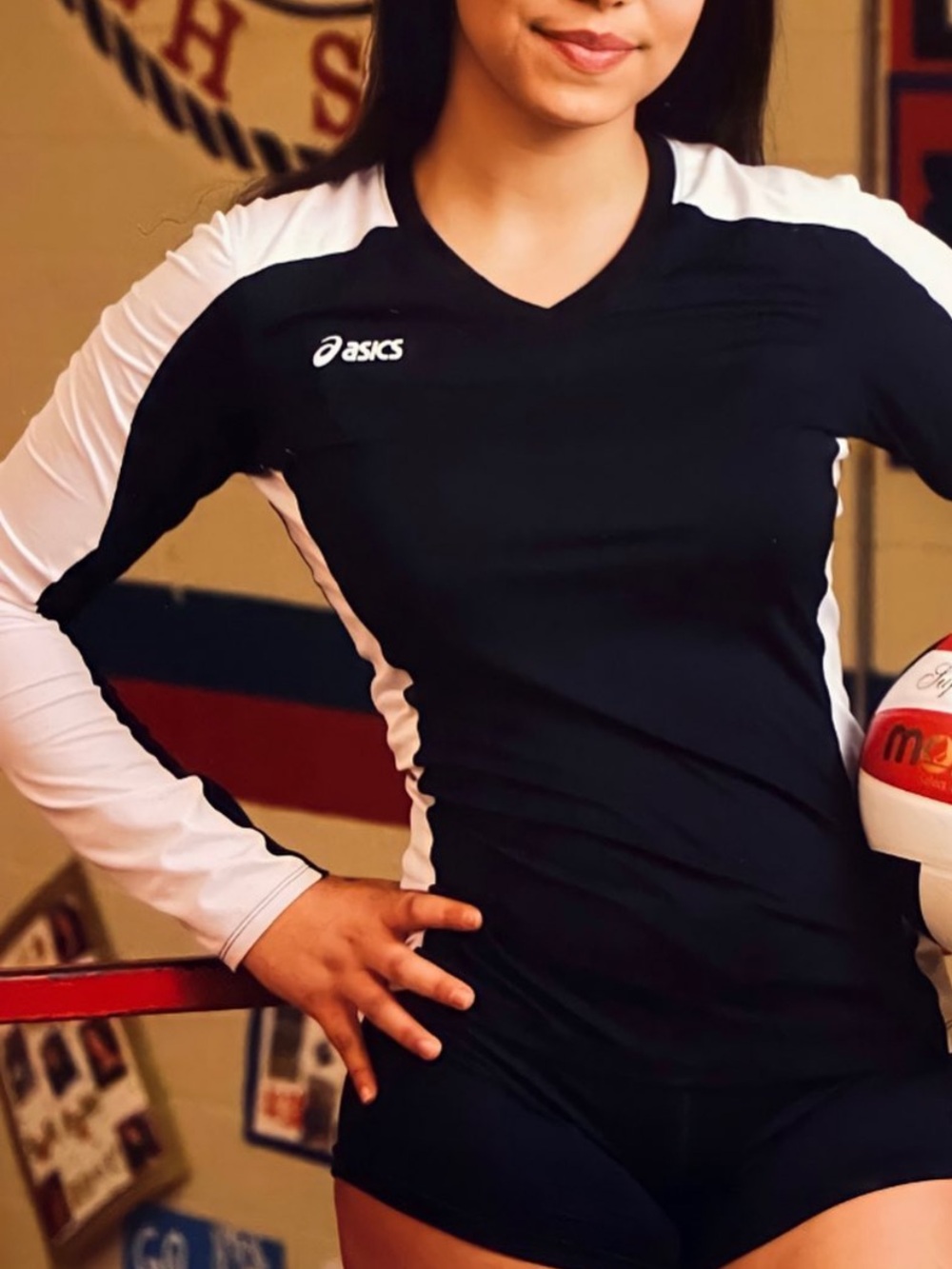 ASICS Navy and White Long Sleeve Athletic Top